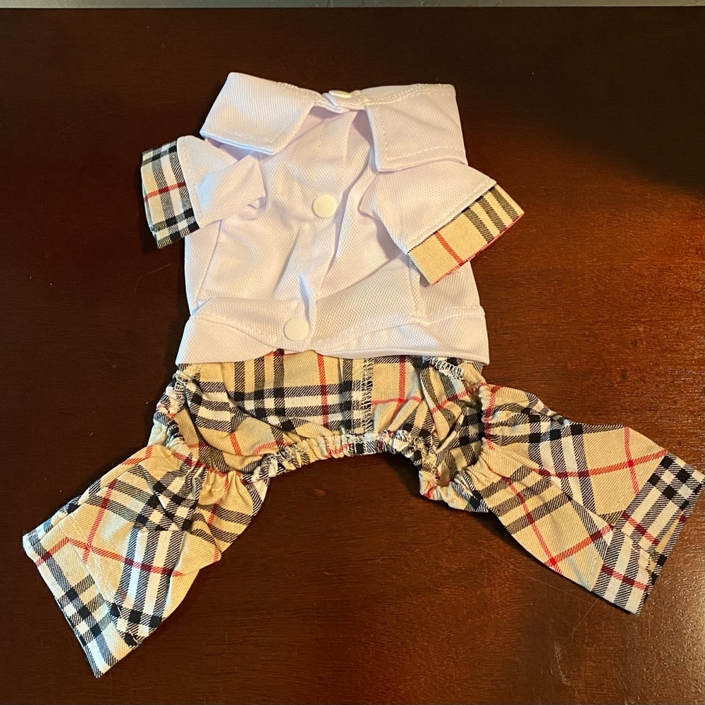 Preppy Dog Outfit w/Tie Plaid Design Size Small - Picture 2 of 4